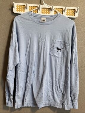 PINK Victoria's Secret Light Blue Long-Sleeve Pocket Tee with Dog Silhouette